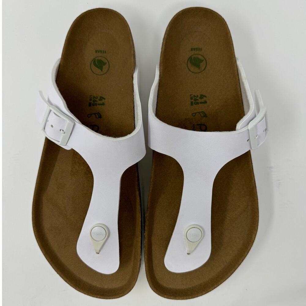 Birkenstock White T-strap Cork Footbed Sandals